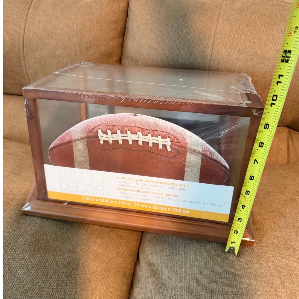 Studio Decor Football Display Case Mirrored Back Wood Frame 89054 New